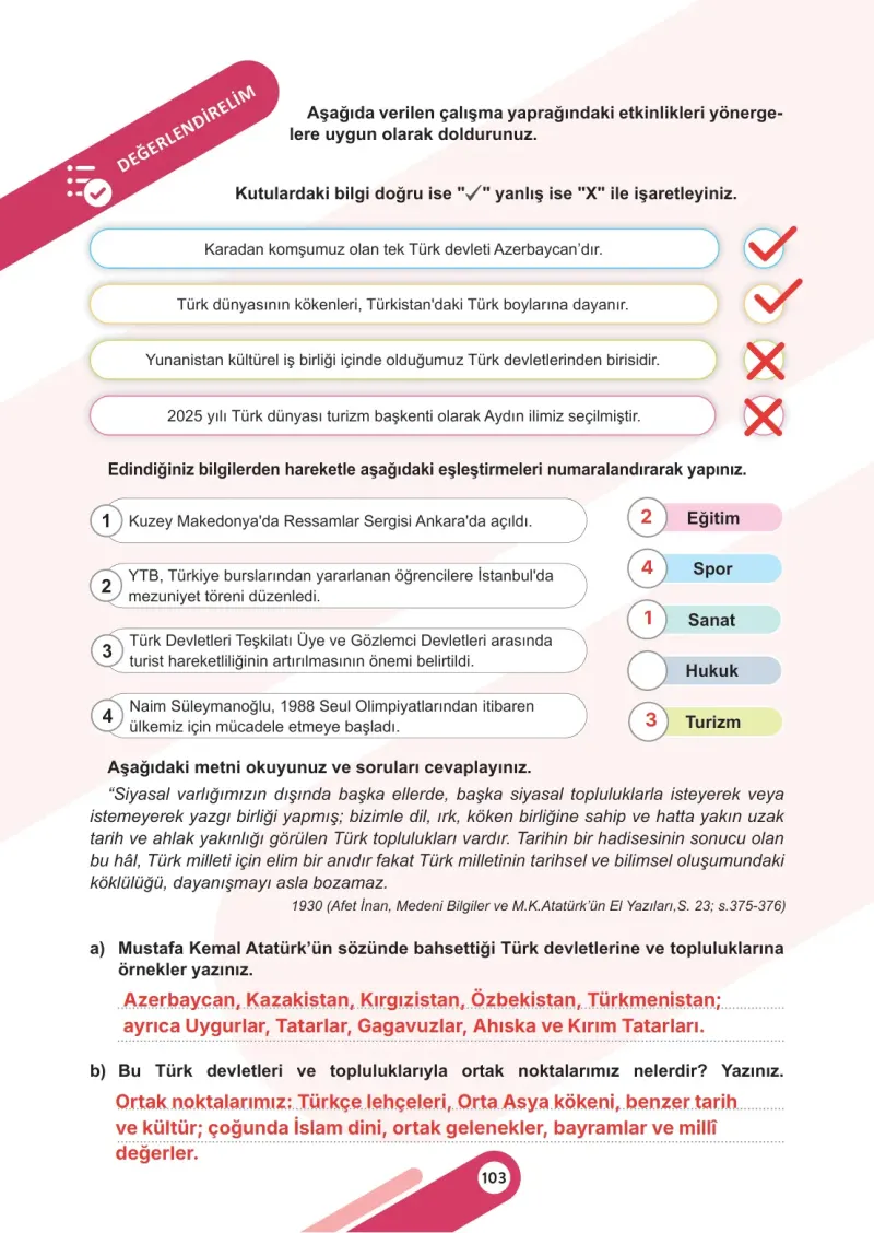 6. Sınıf Sosyal Bilgiler Ders Kitabı Cevapları Meb Yayınları 1. Kitap Sayfa 103 Çözüm Görseli