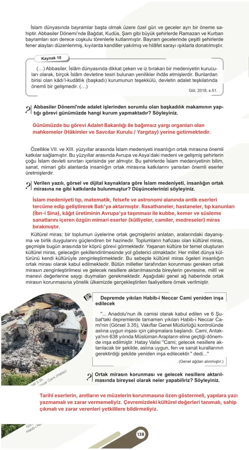 6. Sınıf Sosyal Bilgiler Ders Kitabı Cevapları Meb Yayınları 1. Kitap Sayfa 138 Çözüm Görseli
