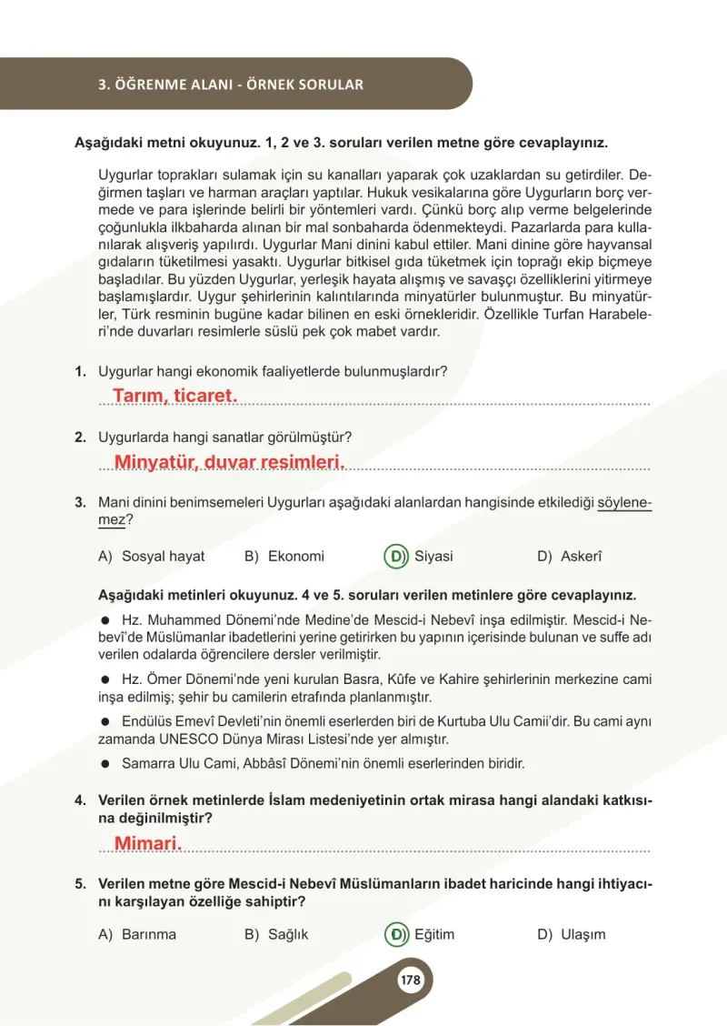 6. Sınıf Sosyal Bilgiler Ders Kitabı Cevapları Meb Yayınları 1. Kitap Sayfa 178 Çözüm Görseli