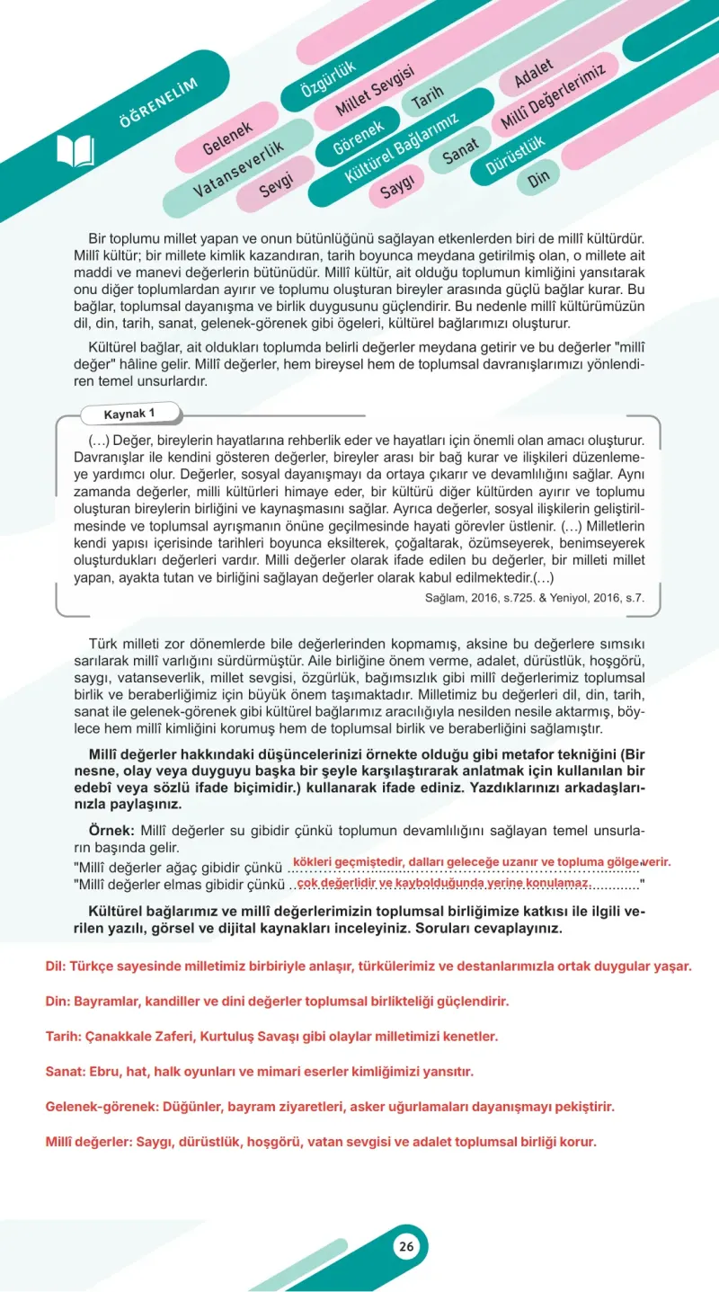 6. Sınıf Sosyal Bilgiler Ders Kitabı Cevapları Meb Yayınları 1. Kitap Sayfa 26 Çözüm Görseli