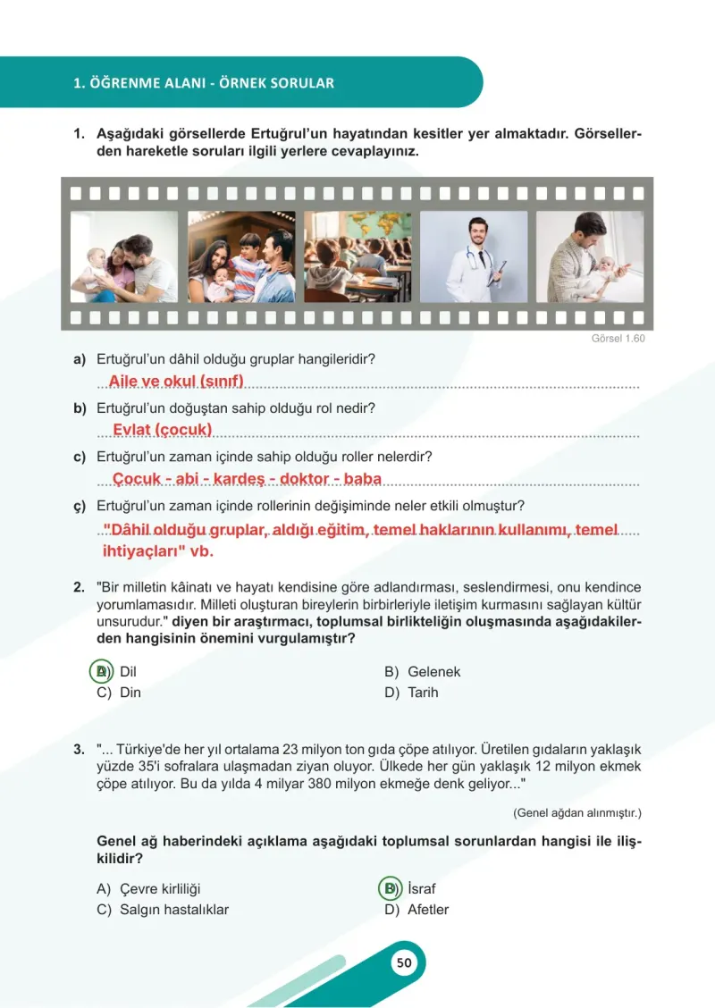 6. Sınıf Sosyal Bilgiler Ders Kitabı Cevapları Meb Yayınları 1. Kitap Sayfa 50 Çözüm Görseli