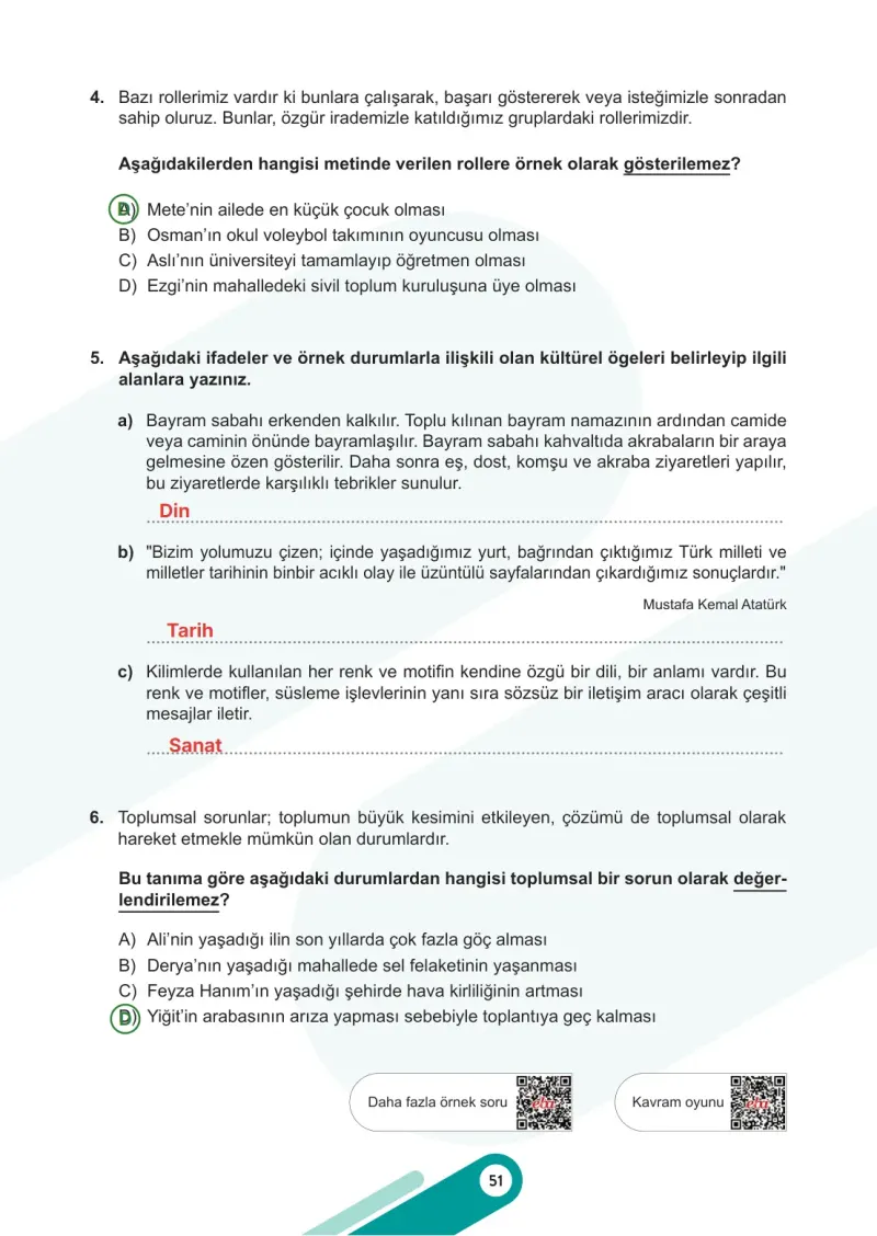 6. Sınıf Sosyal Bilgiler Ders Kitabı Cevapları Meb Yayınları 1. Kitap Sayfa 51 Çözüm Görseli