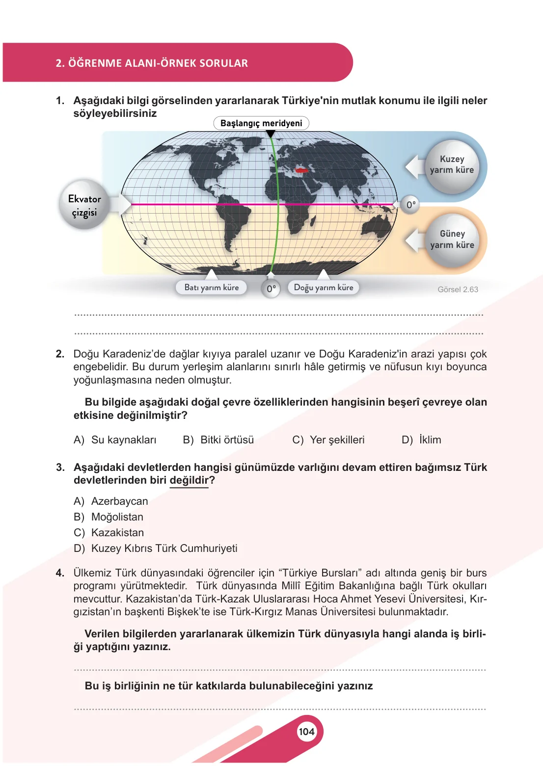 6. Sınıf Sosyal Bilgiler Ders Kitabı Cevapları Meb Yayınları 1. Kitap Sayfa 104