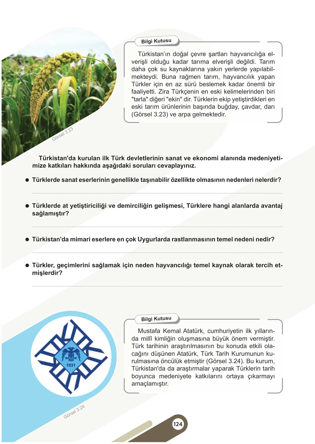 6. Sınıf Sosyal Bilgiler Ders Kitabı Cevapları Meb Yayınları 1. Kitap Sayfa 124
