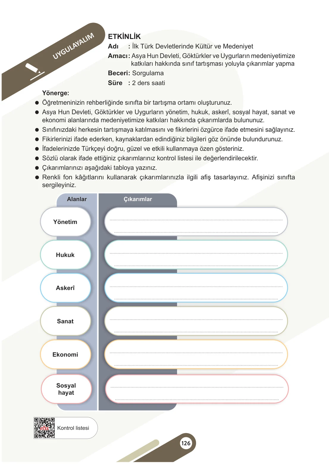 6. Sınıf Sosyal Bilgiler Ders Kitabı Cevapları Meb Yayınları 1. Kitap Sayfa 126