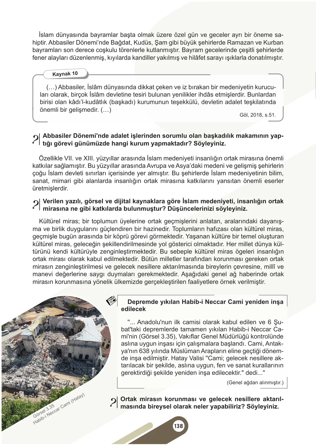 6. Sınıf Sosyal Bilgiler Ders Kitabı Cevapları Meb Yayınları 1. Kitap Sayfa 138