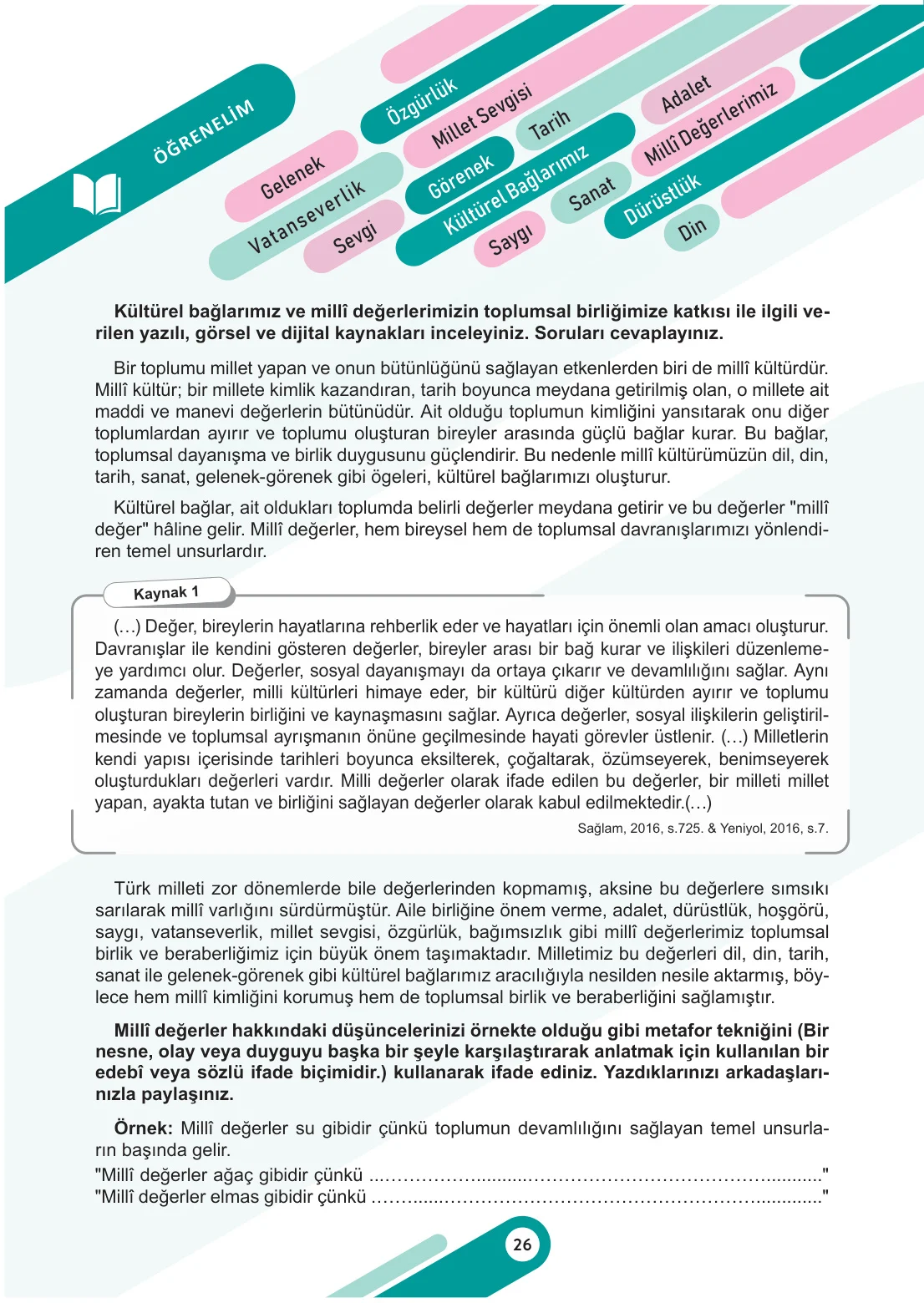 6. Sınıf Sosyal Bilgiler Ders Kitabı Cevapları Meb Yayınları 1. Kitap Sayfa 26