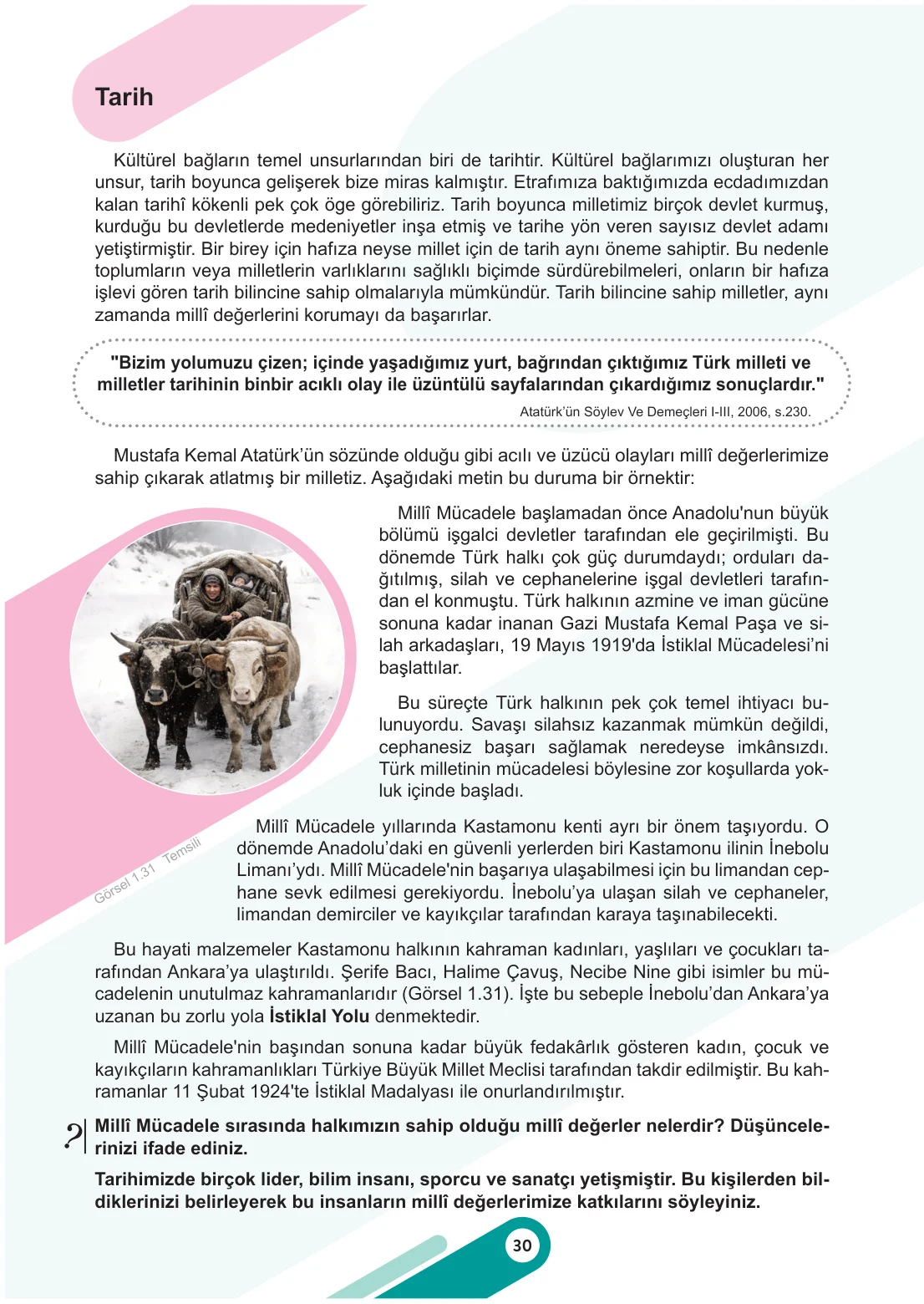6. Sınıf Sosyal Bilgiler Ders Kitabı Cevapları Meb Yayınları 1. Kitap Sayfa 30