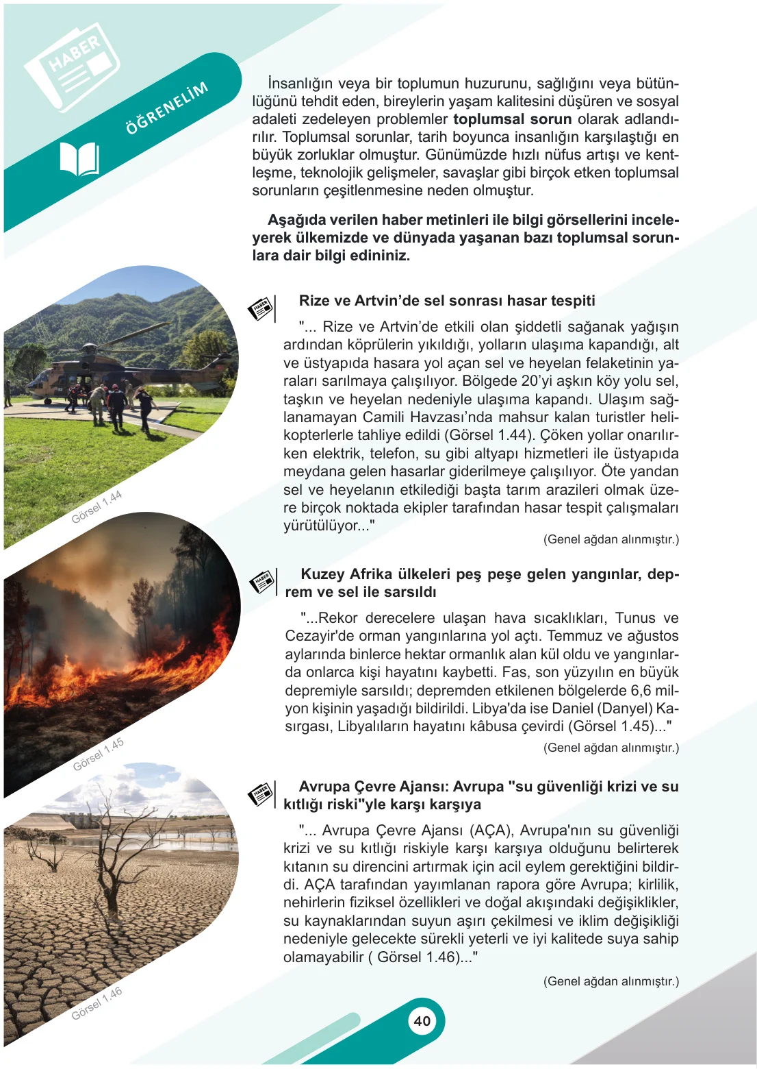 6. Sınıf Sosyal Bilgiler Ders Kitabı Cevapları Meb Yayınları 1. Kitap Sayfa 40