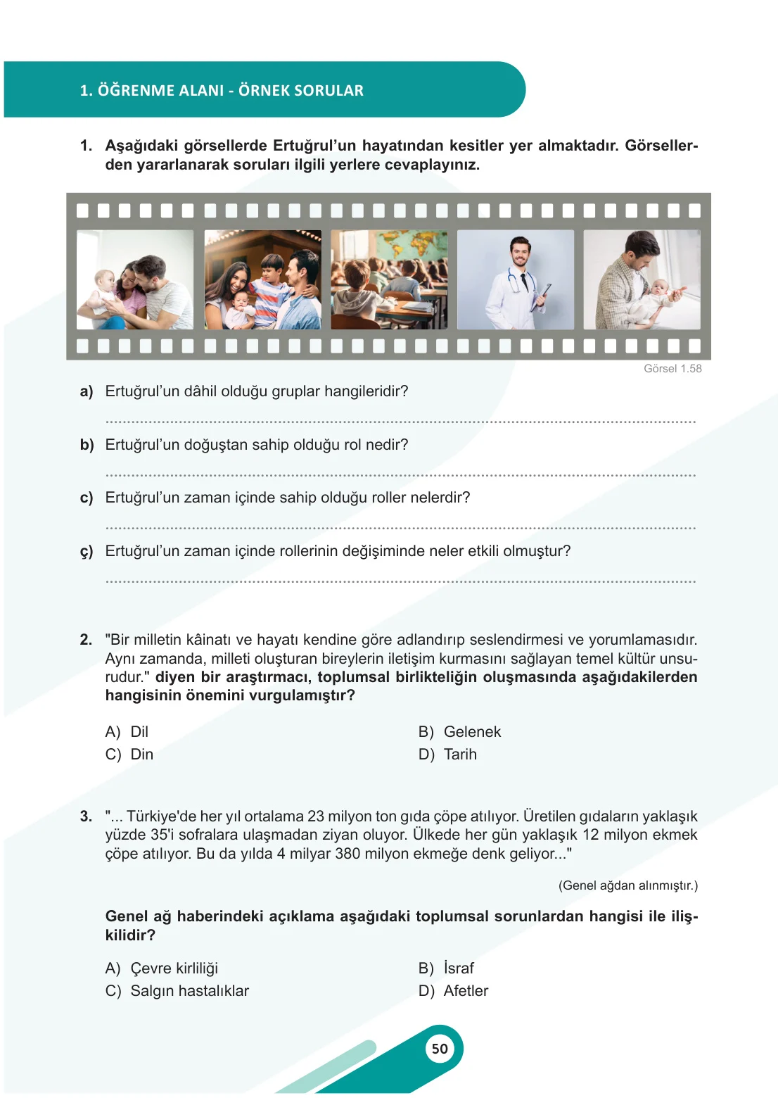 6. Sınıf Sosyal Bilgiler Ders Kitabı Cevapları Meb Yayınları 1. Kitap Sayfa 50