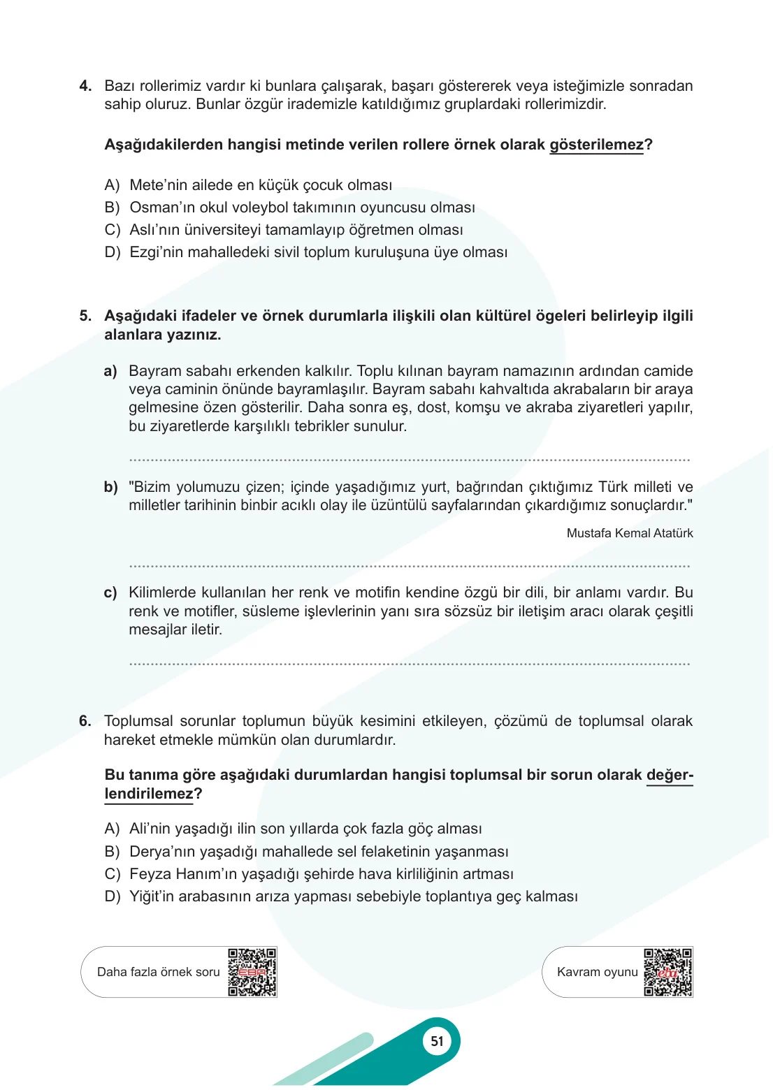 6. Sınıf Sosyal Bilgiler Ders Kitabı Cevapları Meb Yayınları 1. Kitap Sayfa 51
