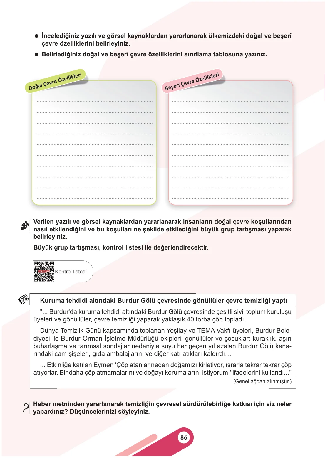 6. Sınıf Sosyal Bilgiler Ders Kitabı Cevapları Meb Yayınları 1. Kitap Sayfa 86