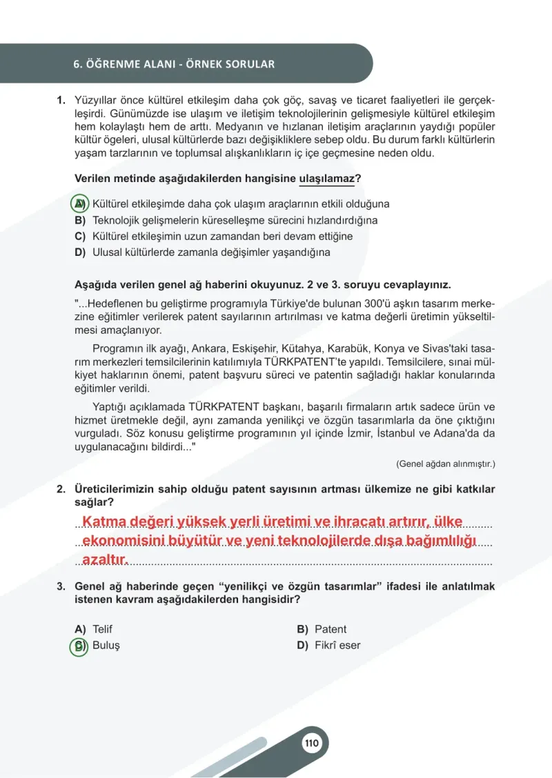 6. Sınıf Sosyal Bilgiler Ders Kitabı Cevapları Meb Yayınları 2. Kitap Sayfa 110 Çözüm Görseli