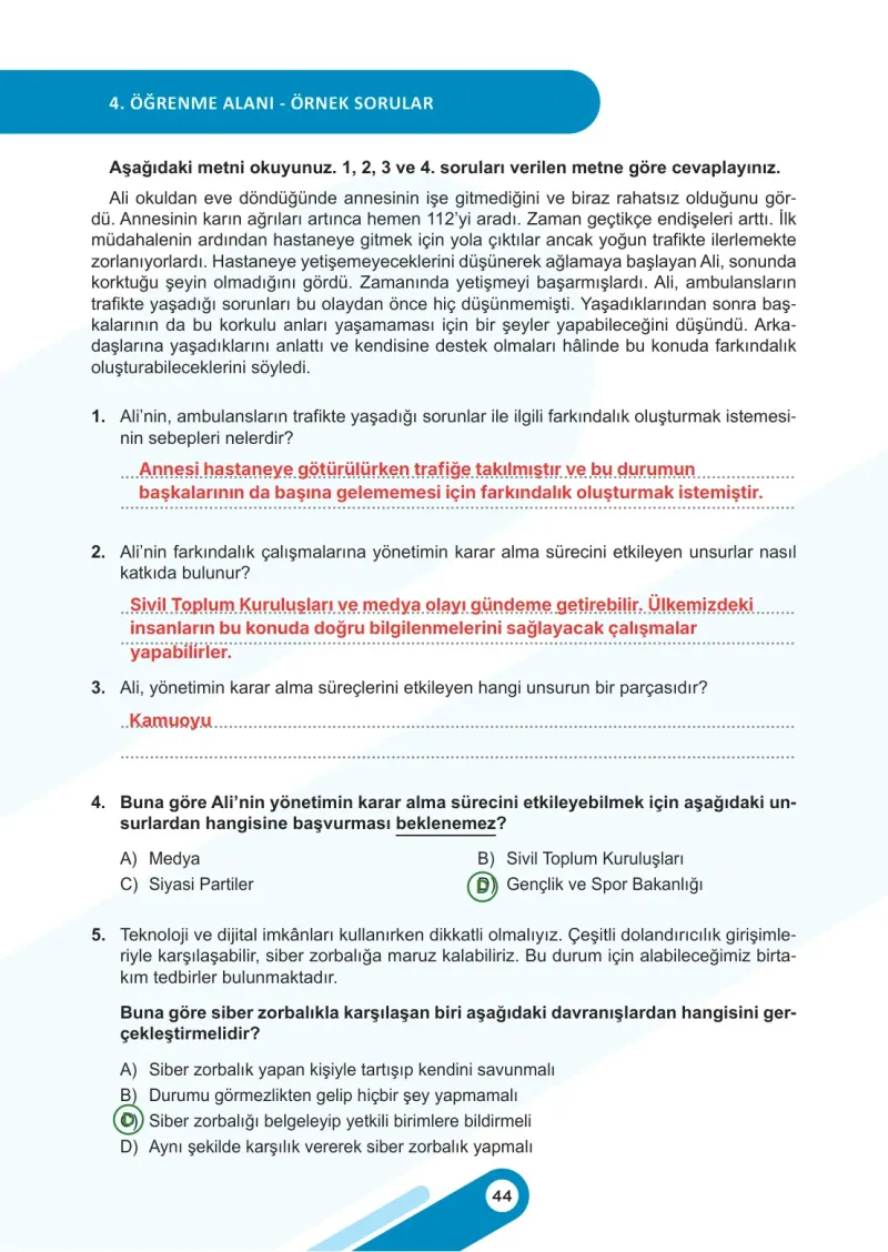 6. Sınıf Sosyal Bilgiler Ders Kitabı Cevapları Meb Yayınları 2. Kitap Sayfa 44 Çözüm Görseli