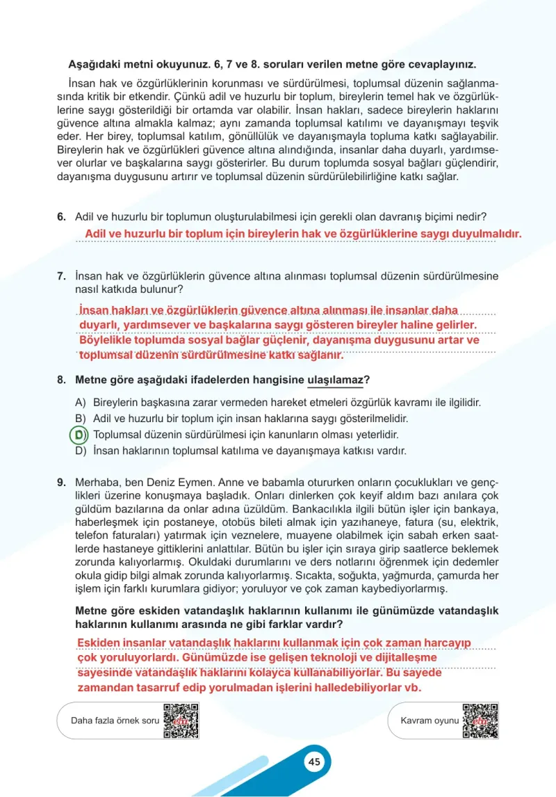 6. Sınıf Sosyal Bilgiler Ders Kitabı Cevapları Meb Yayınları 2. Kitap Sayfa 45 Çözüm Görseli