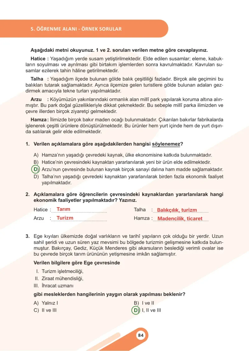 6. Sınıf Sosyal Bilgiler Ders Kitabı Cevapları Meb Yayınları 2. Kitap Sayfa 84 Çözüm Görseli