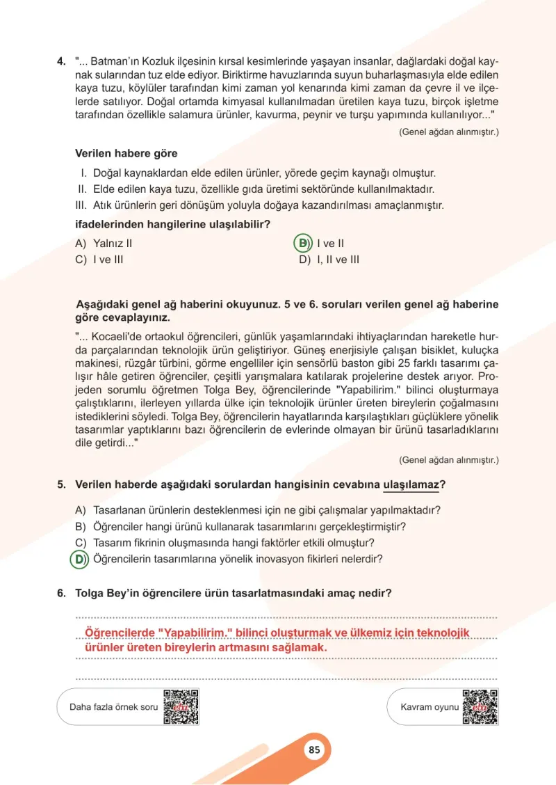 6. Sınıf Sosyal Bilgiler Ders Kitabı Cevapları Meb Yayınları 2. Kitap Sayfa 85 Çözüm Görseli