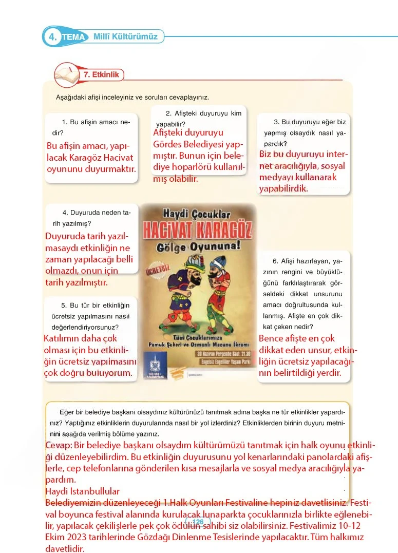6. Sınıf Türkçe Ders Kitabı Cevapları Anka Yayınları Sayfa 126 Çözüm Görseli