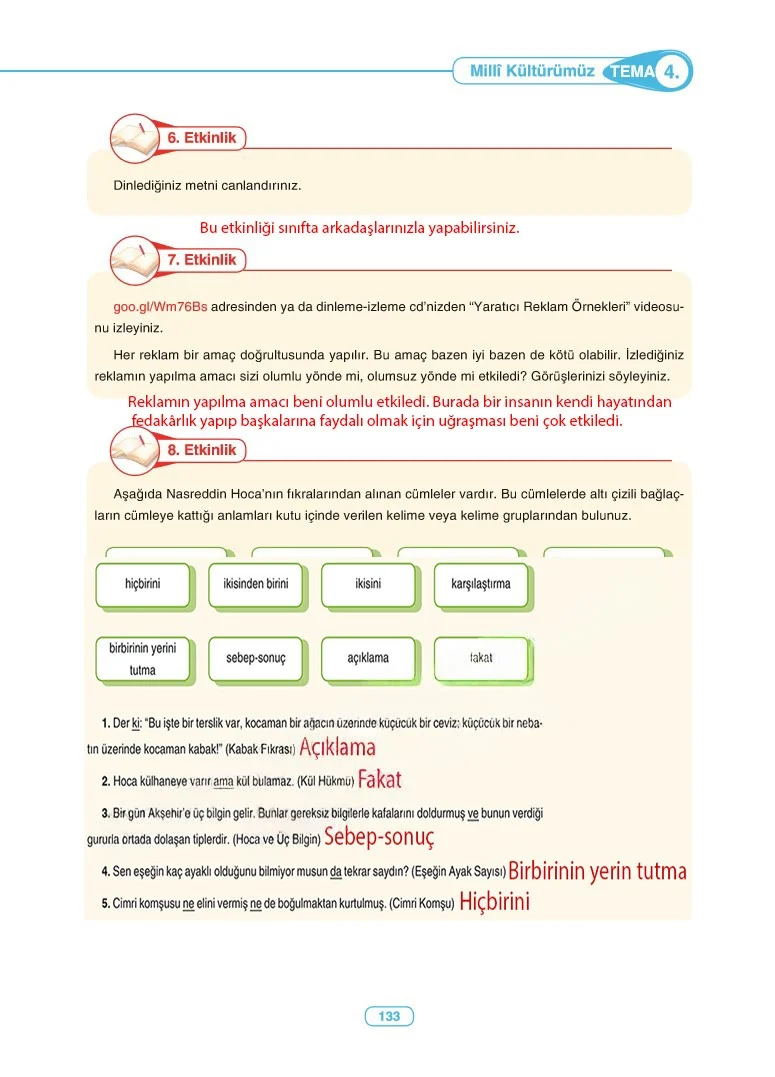 6. Sınıf Türkçe Ders Kitabı Cevapları Anka Yayınları Sayfa 133 Çözüm Görseli