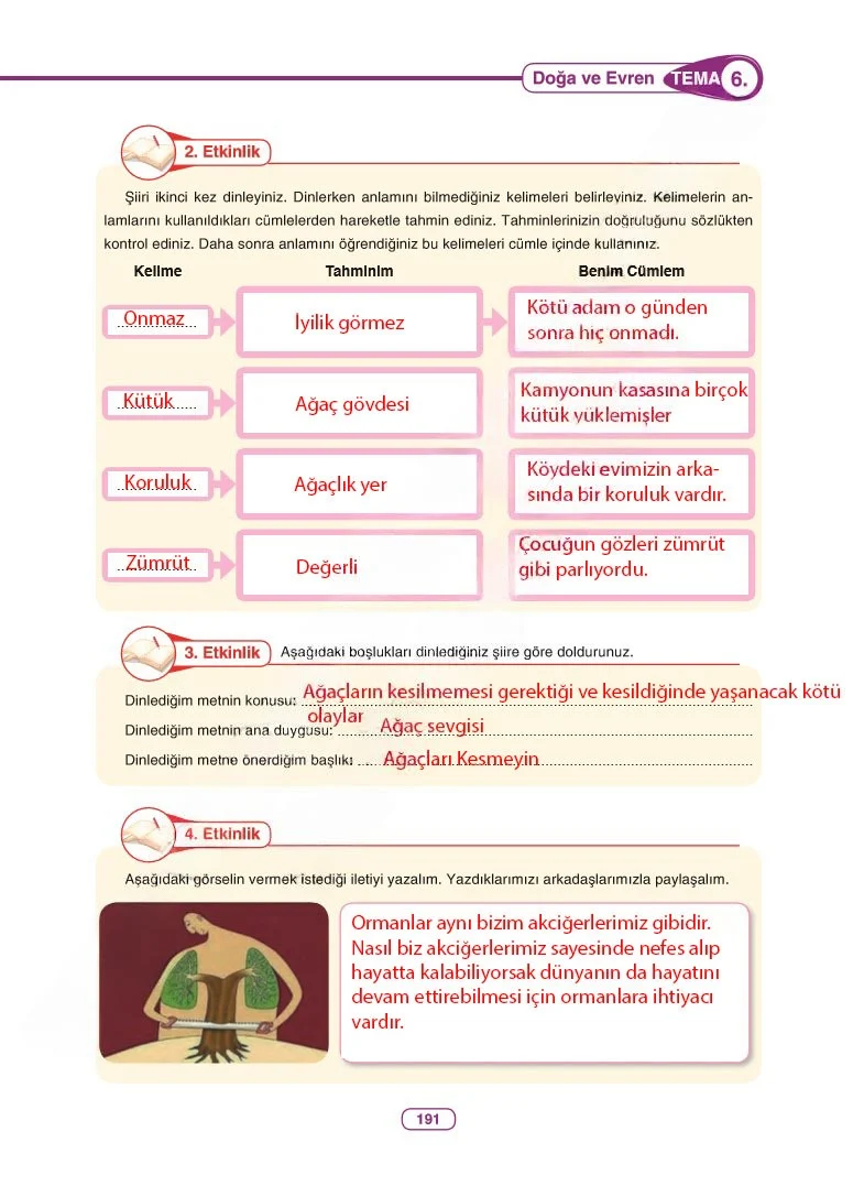 6. Sınıf Türkçe Ders Kitabı Cevapları Anka Yayınları Sayfa 191 Çözüm Görseli