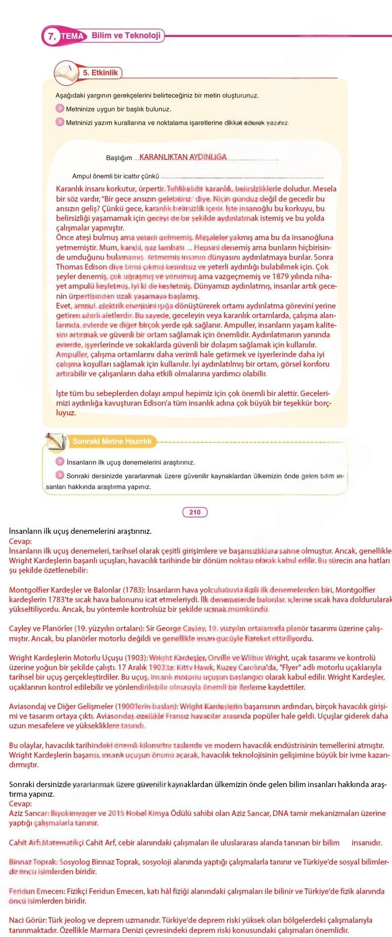 6. Sınıf Türkçe Ders Kitabı Cevapları Anka Yayınları Sayfa 210 Çözüm Görseli