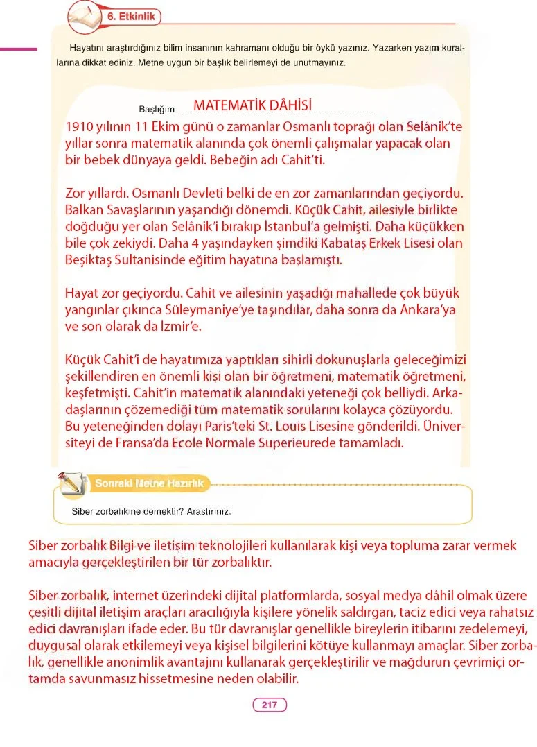 6. Sınıf Türkçe Ders Kitabı Cevapları Anka Yayınları Sayfa 217 Çözüm Görseli