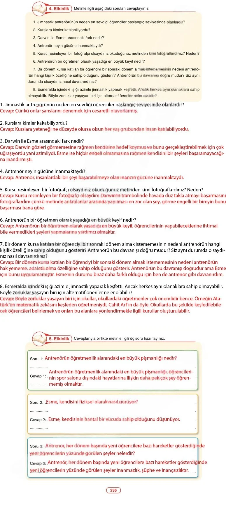 6. Sınıf Türkçe Ders Kitabı Cevapları Anka Yayınları Sayfa 235 Çözüm Görseli