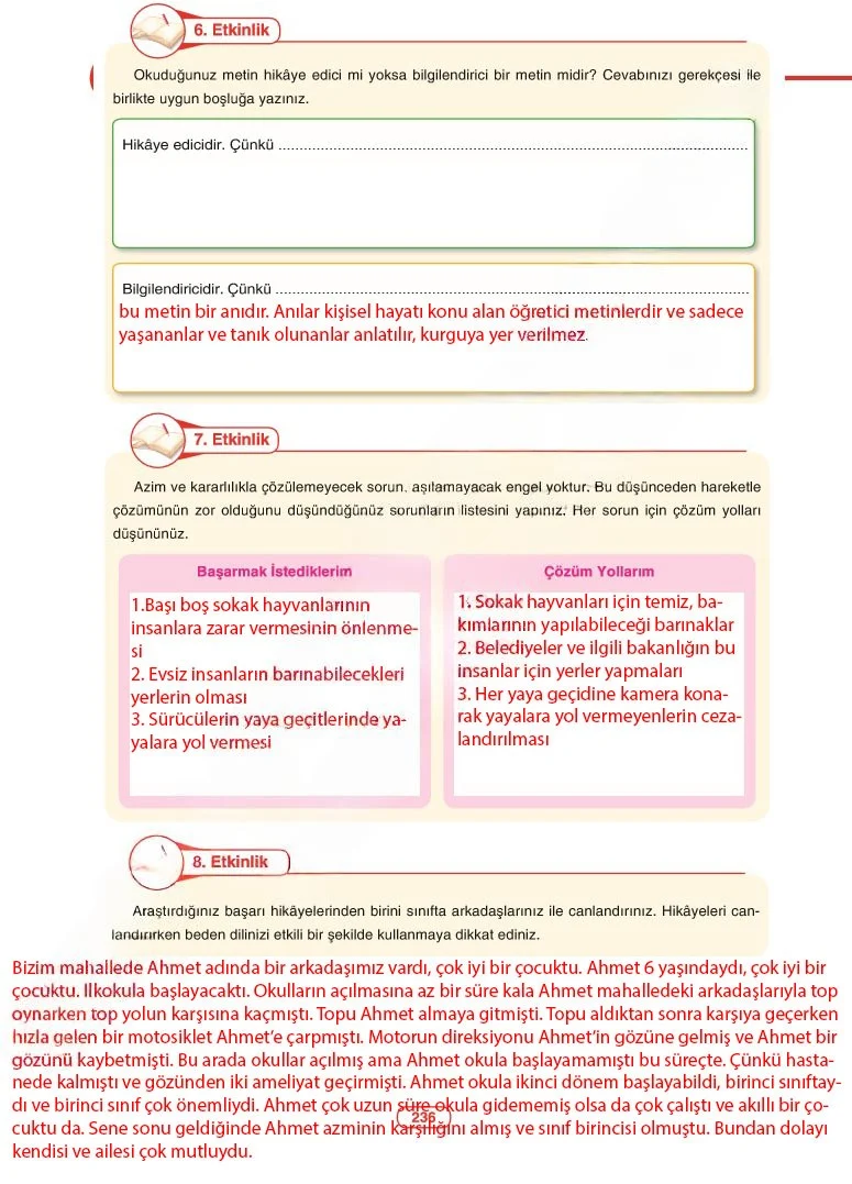 6. Sınıf Türkçe Ders Kitabı Cevapları Anka Yayınları Sayfa 236 Çözüm Görseli