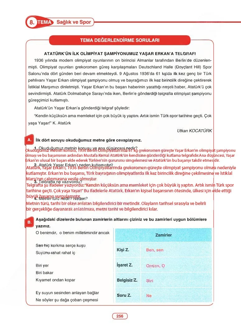 6. Sınıf Türkçe Ders Kitabı Cevapları Anka Yayınları Sayfa 256 Çözüm Görseli