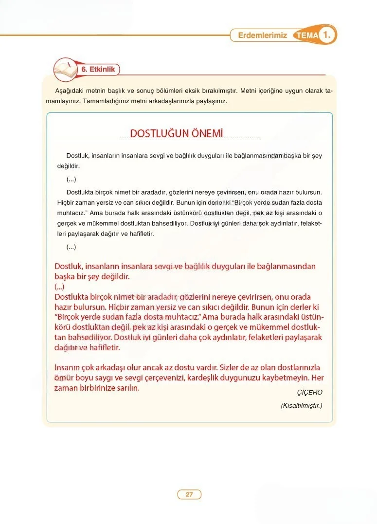 6. Sınıf Türkçe Ders Kitabı Cevapları Anka Yayınları Sayfa 27 Çözüm Görseli