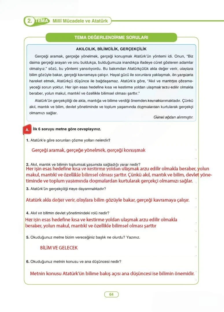6. Sınıf Türkçe Ders Kitabı Cevapları Anka Yayınları Sayfa 64 Çözüm Görseli