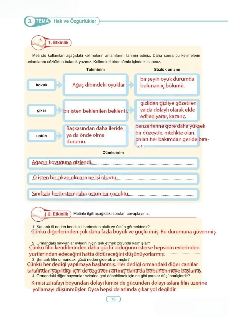 6. Sınıf Türkçe Ders Kitabı Cevapları Anka Yayınları Sayfa 70 Çözüm Görseli