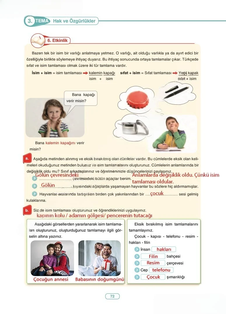 6. Sınıf Türkçe Ders Kitabı Cevapları Anka Yayınları Sayfa 72 Çözüm Görseli