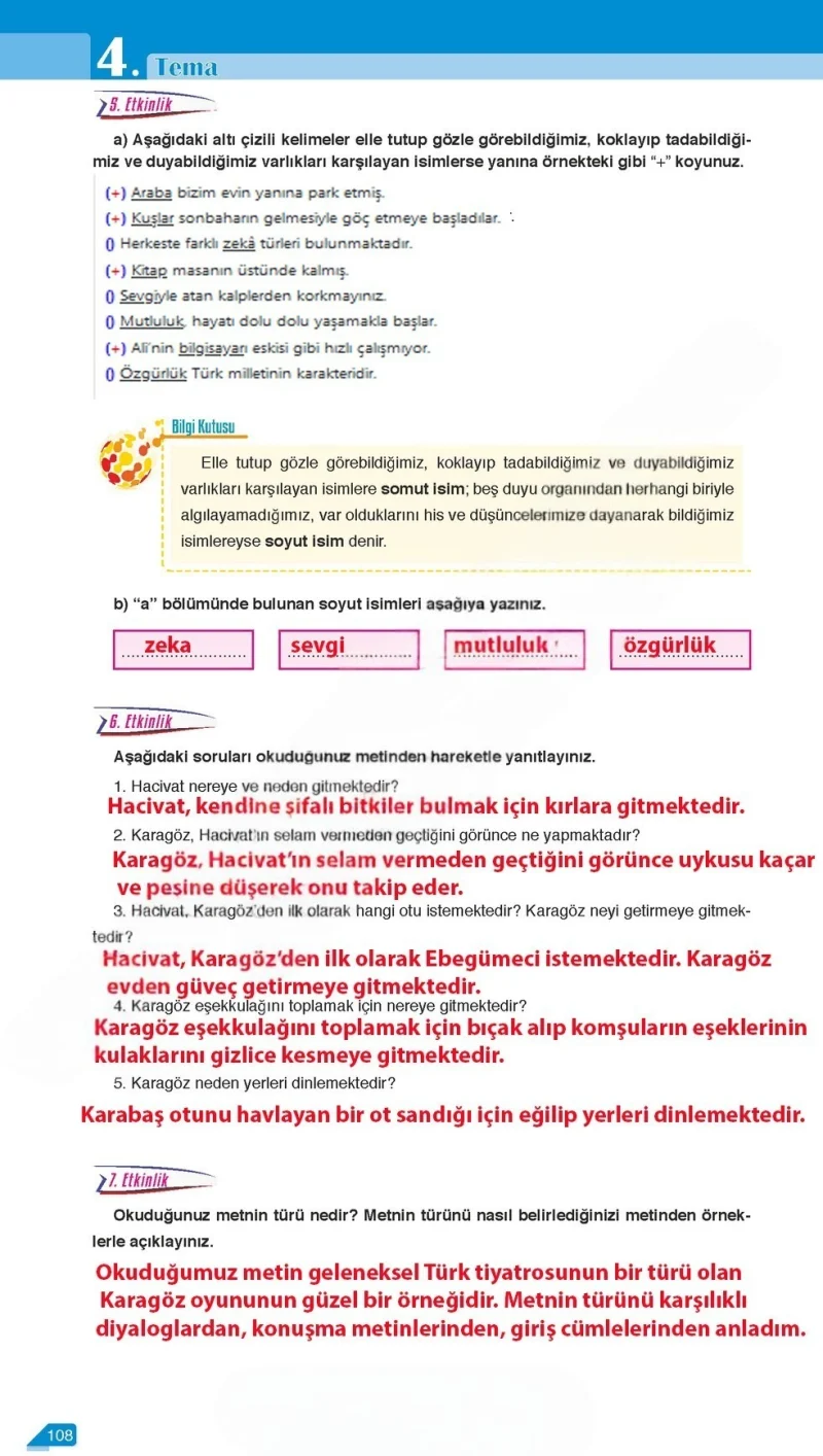 6. Sınıf Türkçe Ders Kitabı Cevapları Ata Yayınları Sayfa 108 Çözüm Görseli