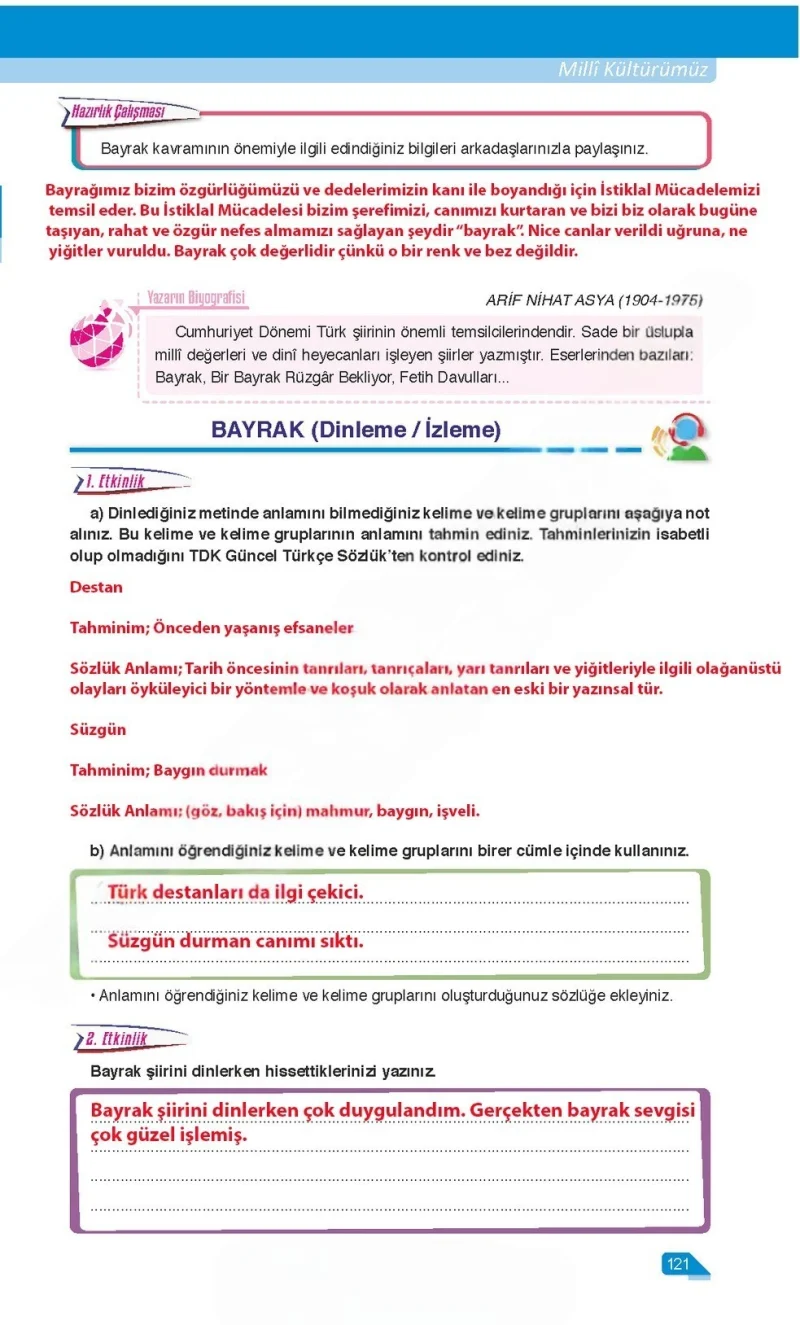 6. Sınıf Türkçe Ders Kitabı Cevapları Ata Yayınları Sayfa 121 Çözüm Görseli