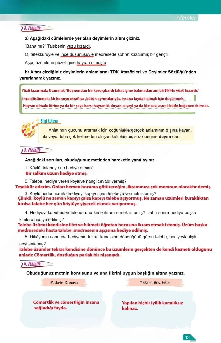6. Sınıf Türkçe Ders Kitabı Cevapları Ata Yayınları Sayfa 13 Çözüm Görseli