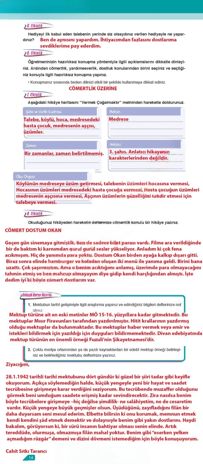 6. Sınıf Türkçe Ders Kitabı Cevapları Ata Yayınları Sayfa 14 Çözüm Görseli