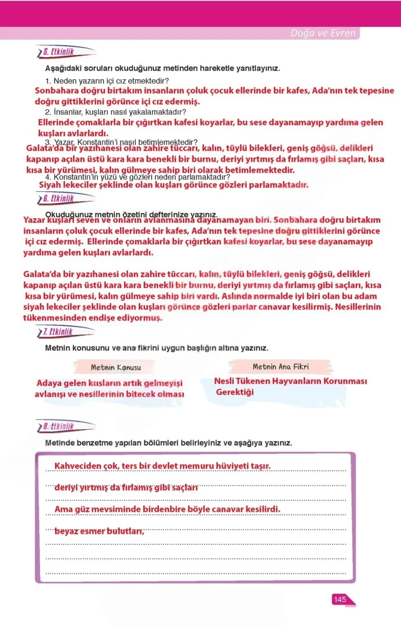 6. Sınıf Türkçe Ders Kitabı Cevapları Ata Yayınları Sayfa 145 Çözüm Görseli