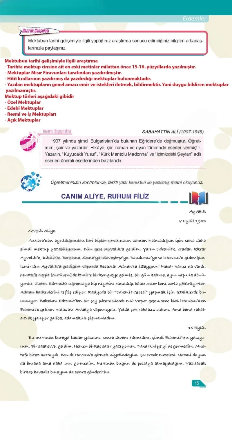 6. Sınıf Türkçe Ders Kitabı Cevapları Ata Yayınları Sayfa 15 Çözüm Görseli