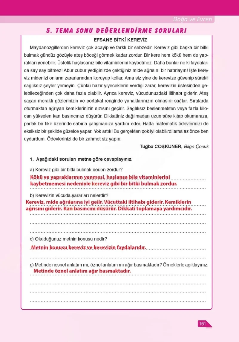 6. Sınıf Türkçe Ders Kitabı Cevapları Ata Yayınları Sayfa 151 Çözüm Görseli