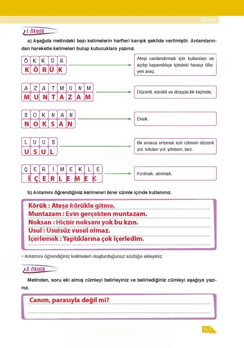 6. Sınıf Türkçe Ders Kitabı Cevapları Ata Yayınları Sayfa 157 Çözüm Görseli