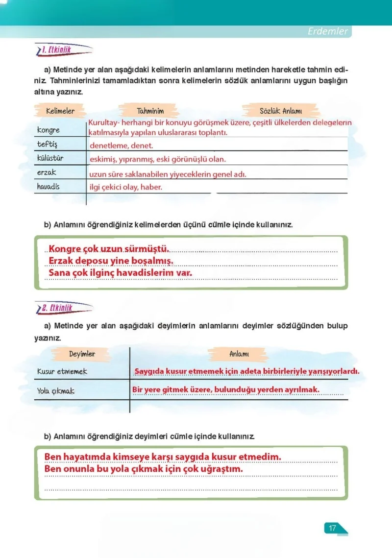 6. Sınıf Türkçe Ders Kitabı Cevapları Ata Yayınları Sayfa 17 Çözüm Görseli