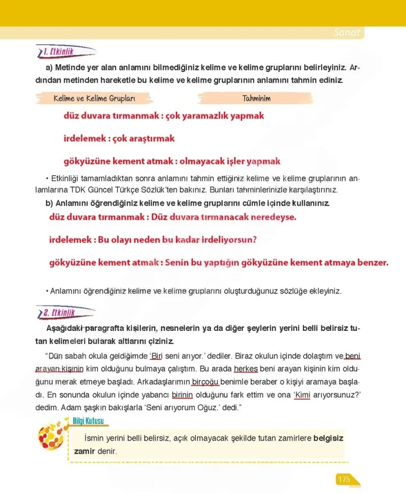 6. Sınıf Türkçe Ders Kitabı Cevapları Ata Yayınları Sayfa 175 Çözüm Görseli