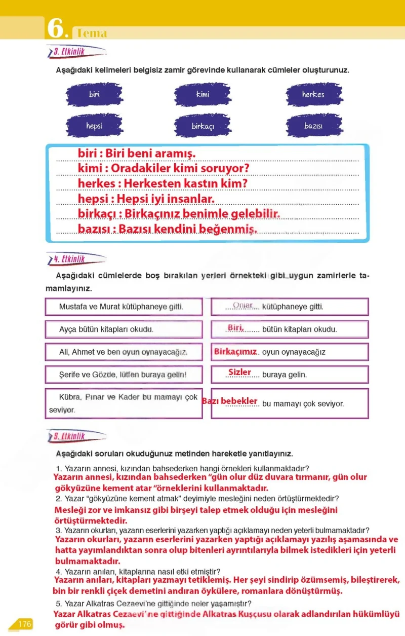 6. Sınıf Türkçe Ders Kitabı Cevapları Ata Yayınları Sayfa 176 Çözüm Görseli