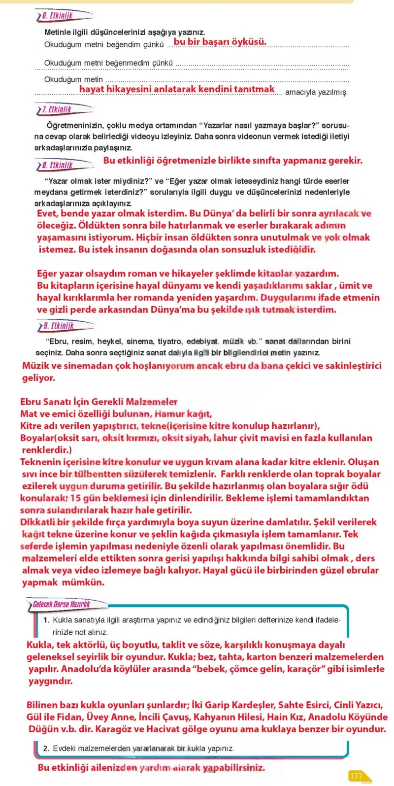 6. Sınıf Türkçe Ders Kitabı Cevapları Ata Yayınları Sayfa 177 Çözüm Görseli