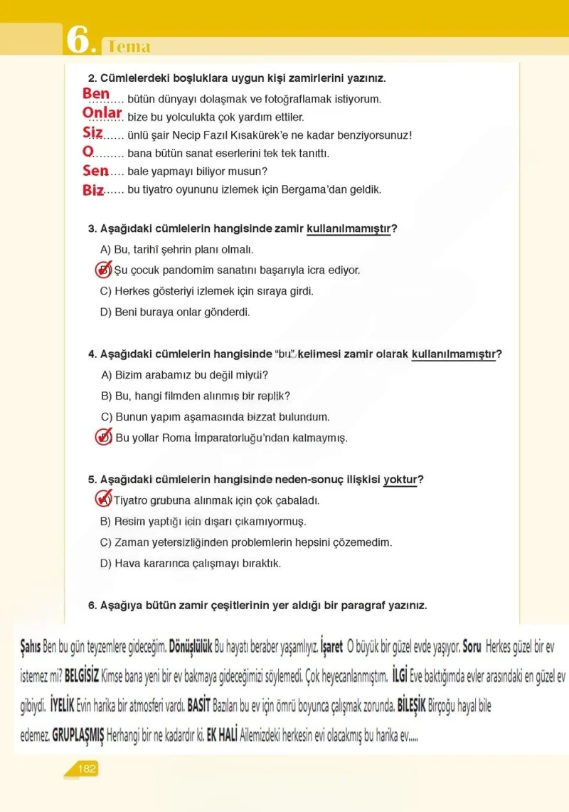 6. Sınıf Türkçe Ders Kitabı Cevapları Ata Yayınları Sayfa 182 Çözüm Görseli
