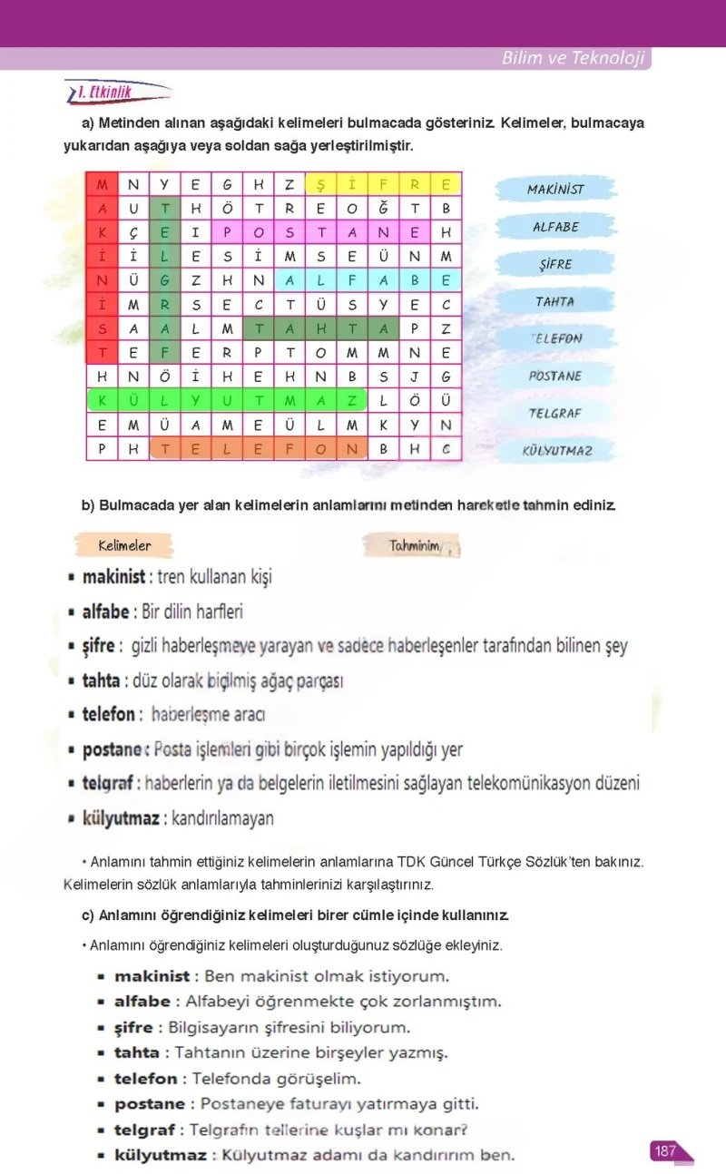 6. Sınıf Türkçe Ders Kitabı Cevapları Ata Yayınları Sayfa 187 Çözüm Görseli