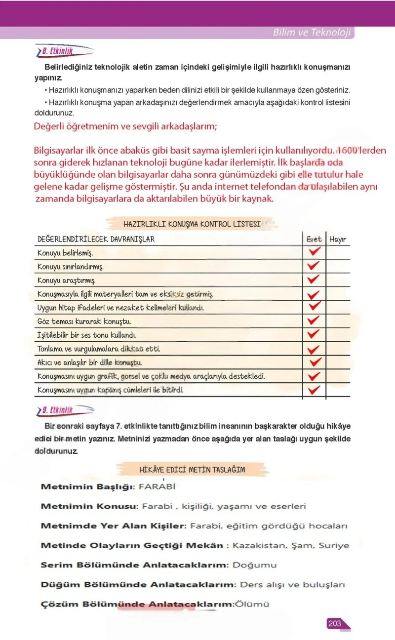 6. Sınıf Türkçe Ders Kitabı Cevapları Ata Yayınları Sayfa 203 Çözüm Görseli