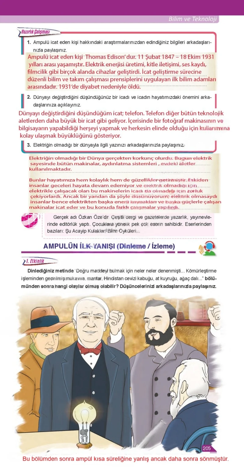 6. Sınıf Türkçe Ders Kitabı Cevapları Ata Yayınları Sayfa 205 Çözüm Görseli