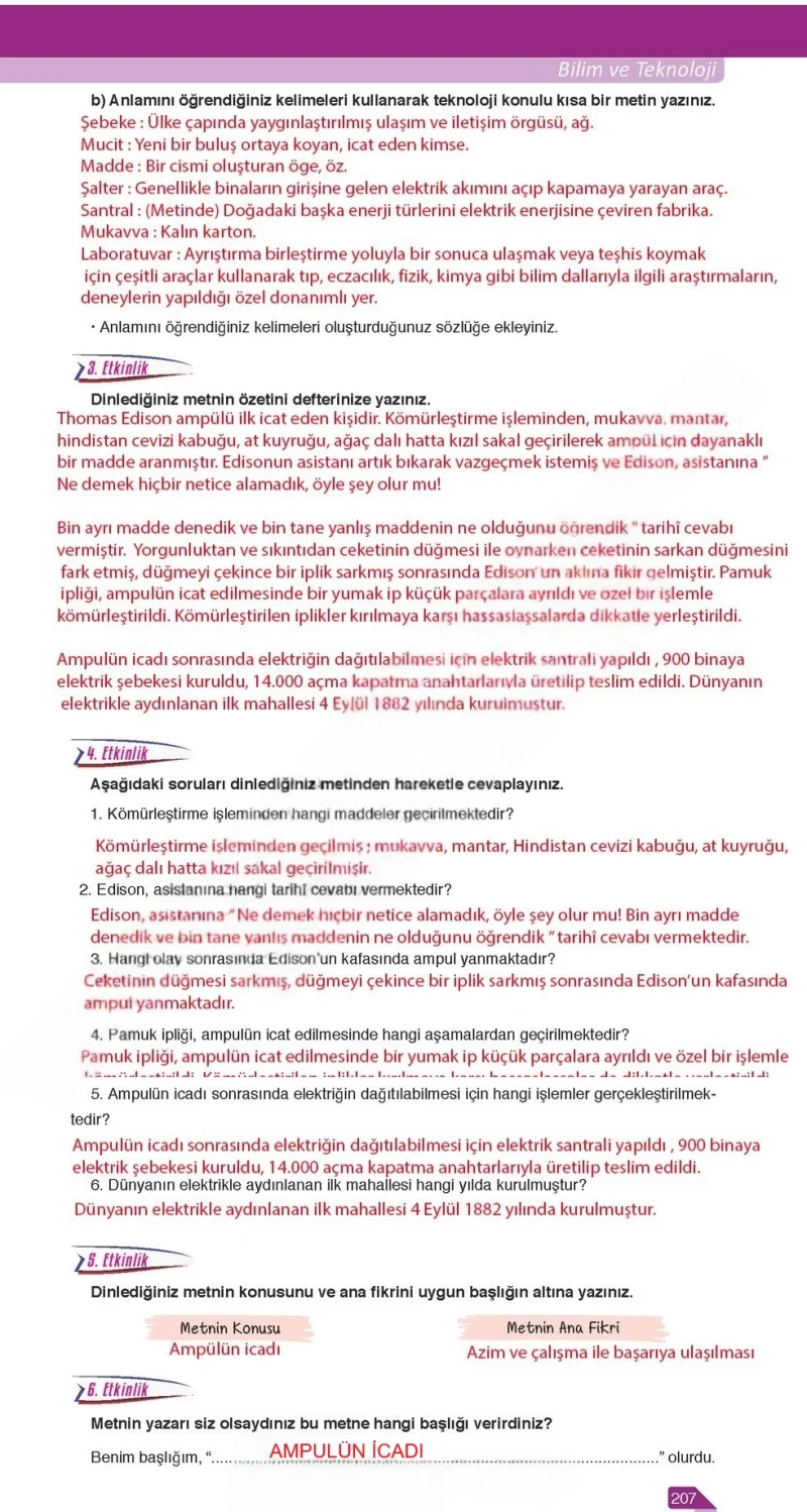 6. Sınıf Türkçe Ders Kitabı Cevapları Ata Yayınları Sayfa 207 Çözüm Görseli
